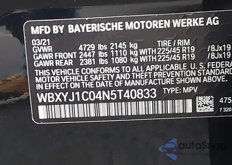 2022 BMW X2 xDrive28I from USA, damaged, VIN WBXYJ1C04N5T40833